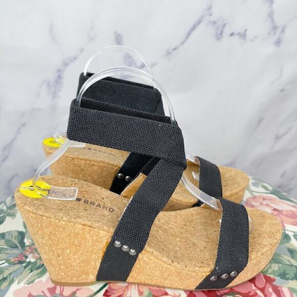 Lucky Brand | Maxyne Black Cork Wedge Sandals | 9 - Picture 4 of 13
